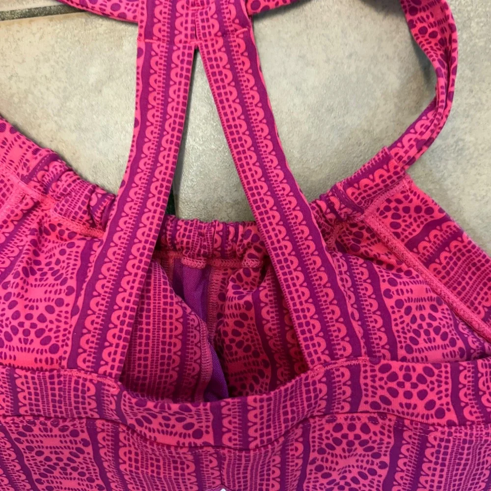 Prana Quinn Dress Fuchsia pink lace Geometric Print Racerback Women's Size Small